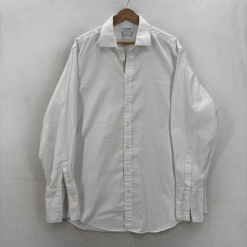 T.M. Lewin Dress Shirt Mens 18 36/37 White Regular Fit Long Sleeve Cotton Work